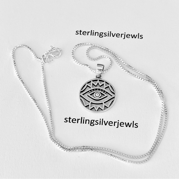Sterling Silver All Seeing Eye Necklace, Protection Jewelry Chain, Eyelashes - Picture 5 of 12
